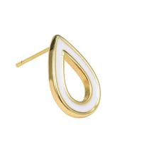 Brass Earring Drop Component, Teardrop, gold color plated, enamel & hollow, 15mm 