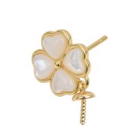 Brass Earring Drop Component, with White Shell, Four Leaf Clover, 18K gold plated 20mm 