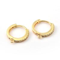 Brass Huggie Hoop Earring Finding, Donut, gold color plated, micro pave cubic zirconia, 15mm 