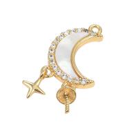 Brass Pendant Findings, with White Shell, Moon, gold color plated, for woman, 21mm 