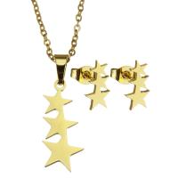 Fashion Stainless Steel Jewelry Sets, Stud Earring & necklace, Star, for woman, golden, 9*21mm,1.5mm,6*11.5mm Inch 
