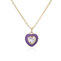 Brass Cubic Zirconia Necklace, with Cubic Zirconia, Heart, for woman & enamel cm 