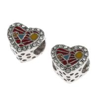 Rhinestone Zinc Alloy European Beads, Heart, DIY & enamel & with rhinestone, mixed colors 