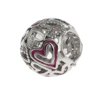 Enamel Zinc Alloy European Beads, Round, DIY & with heart pattern, silver color 