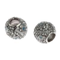 Rhinestone Zinc Alloy European Beads, Round, DIY & enamel & with rhinestone, silver color 