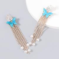 Fashion Fringe Earrings, Zinc Alloy, with ABS Plastic Pearl & Resin, Butterfly, fashion jewelry & for woman & with rhinestone, blue 