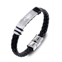 PU Leather Cord Bracelets, with Stainless Steel, Scorpion, woven pattern & for man 220mm 