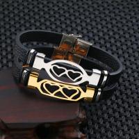 Bracelet de couple, cuir PU, avec acier inoxydable, coeur, Placage, bijoux de mode & unisexe, plus de couleurs à choisir, 215mm, Vendu par fixé