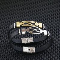 Bracelet de couple, cuir PU, avec acier inoxydable, Placage, bijoux de mode & unisexe, plus de couleurs à choisir, 215mm, Vendu par fixé