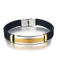 Bracelet en acier inoxydable Silicone, avec chaîne en acier inoxydable, Placage de couleur d'or, bijoux de mode & unisexe, doré Vendu par PC