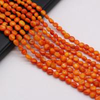 Abalorios de Coral, Forma de botón, Bricolaje, naranja, 5-7mm, longitud:aproximado 38 cm, Vendido por Sarta