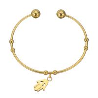 Stainless Steel Cuff Bangle, Hamsa, for woman, golden, 10*12mm,2mm, Inner Approx 59mm 