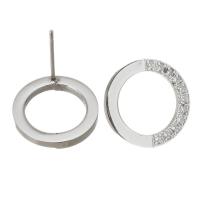 Stainless Steel Rhinestone Stud Earring, Round, fashion jewelry & with 11 pcs rhinestone & for woman, original color 0.7mm 