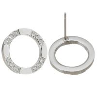 Stainless Steel Rhinestone Stud Earring, Round, fashion jewelry & with 12 pcs rhinestone & for woman, original color 0.7mm 