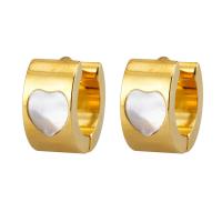 Stainless Steel Huggie Hoop Earring, with Shell, plated, fashion jewelry & with heart pattern & for woman, golden 