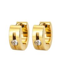 Stainless Steel Huggie Hoop Earring, with Czech Rhinestone, plated, fashion jewelry & Unisex 