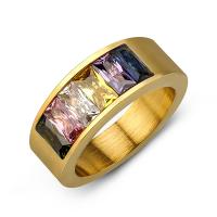 Cubic Zirconia anillo de dedo de acero inoxidable, Esférico, chapado, Joyería & para mujer & con circonia cúbica, dorado, Vendido por UD