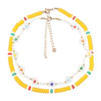 Resin Zinc Alloy Necklace, with ABS Plastic Pearl & Resin, with 2.91 extender chain, 2 pieces & fashion jewelry & for woman, yellow .74 Inch 