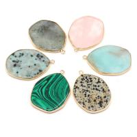Mixed Gemstone Pendants, Natural Stone, irregular, plated, DIY 