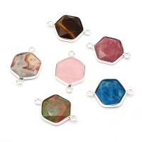 Gemstone Connector, Natural Stone, Hexagon, silver color plated, DIY & faceted 