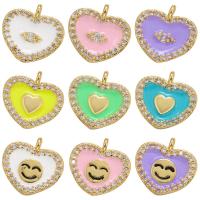 Enamel Brass Pendants, Heart, 18K gold plated & micro pave cubic zirconia Approx 1mm 