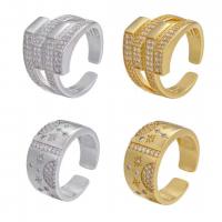 Brass Cuff Finger Ring, plated, Adjustable & micro pave cubic zirconia Inner Approx 17mm 