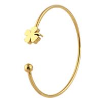 Stainless Steel Cuff Bangle, Four Leaf Clover, for woman, golden, 12*19mm,3mm, Inner Approx 59mm 