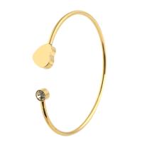 Stainless Steel Cuff Bangle, Heart, for woman & with rhinestone, golden, 12*12mm,3mm, Inner Approx 59mm 