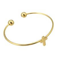 Stainless Steel Cuff Bangle, Cross, for woman, golden, 10*13mm,2mm, Inner Approx 59mm 