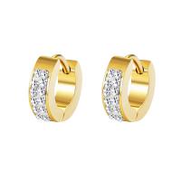 Stainless Steel Huggie Hoop Earring, fashion jewelry & for woman & with rhinestone, golden, 4mm, Inner Approx 9mm 
