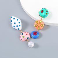 Resin Drop Earring, Zinc Alloy, with acrylic rhinestone & ABS Plastic Pearl & Resin, plated, fashion jewelry & for woman, multi-colored 