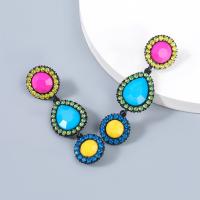 Resin Drop Earring, with acrylic rhinestone, fashion jewelry & for woman, multi-colored 