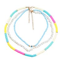 Fashion Multi Layer Necklace, Zinc Alloy, with ABS Plastic Pearl & Polymer Clay & Resin, with 2.67 extender chain, Evil Eye, three pieces & fashion jewelry & for woman, multi-colored .39 Inch 