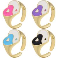 Brass Cuff Finger Ring, Heart, gold color plated, Adjustable & ying yang & enamel Inner Approx 17mm 