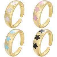 Brass Cuff Finger Ring, gold color plated, Adjustable & with star pattern & enamel Inner Approx 17mm 