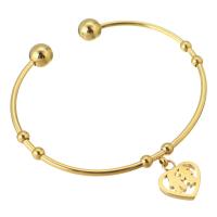 pulsera brazalete de acero inoxidable, Corazón, para mujer, dorado, 13*11mm,2mm, diámetro interior:aproximado 57mm, Vendido por UD