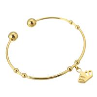 Stainless Steel Cuff Bangle, Crown, for woman, golden, 13*9mm,2mm, Inner Approx 58mm 