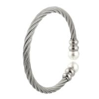 pulsera brazalete de acero inoxidable, con Perlas plásticas, para mujer, 10*10mm,5mm, diámetro interior:aproximado 56mm, Vendido por UD