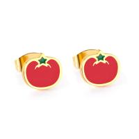 Stainless Steel Stud Earring, Tomato, gold color plated, for woman 