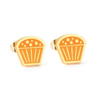 Stainless Steel Stud Earring, Cake, gold color plated, for woman 
