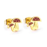 Stainless Steel Stud Earring, mushroom, gold color plated, for woman 