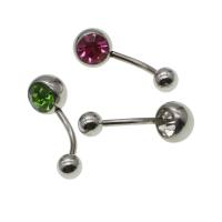 Stainless Steel Belly Ring, with rhinestone 
