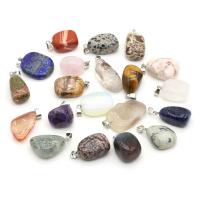 Gemstone Zinc Alloy Pendants, Natural Stone, with Zinc Alloy, irregular 15x20- 