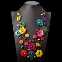Bijoux Collier en bois, noix de coco, avec corde en nylon & bois, fleur, trois couches & bijoux de mode & pour femme, multicolore .62 pouce, Vendu par PC