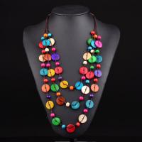 Wood Necklace, Coco, with Nylon Cord & Wood, three layers & fashion jewelry & for woman, multi-colored .65 Inch 