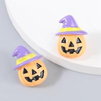 Resin Zinc Alloy Earring, with Resin, Pumpkin, Halloween Design & fashion jewelry & for woman 