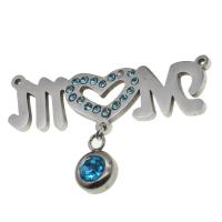 Stainless Steel Charm Connector, Alphabet Letter, with rhinestone, original color 