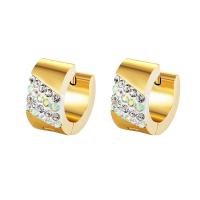 Stainless Steel Huggie Hoop Earring, plated, fashion jewelry & for woman & with rhinestone, golden, 7mm 