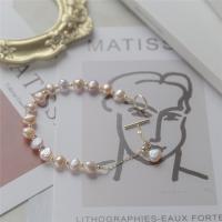Bracelets de perles En alliage de zinc , perle d'eau douce cultivée, avec alliage de zinc, Placage de couleur d'or, pour femme, rose pourpre Environ 7.48 pouce, Vendu par PC