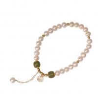 Zinc Alloy Pearl Bracelets, Freshwater Pearl, with Hetian Jade & Red Agate, gold color plated & for woman 5-6mm Approx 7 Inch 
